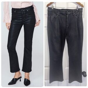Paige Claudine High-Rise Kick-Flare Jeans Luxe Coating Black Pants Size 31